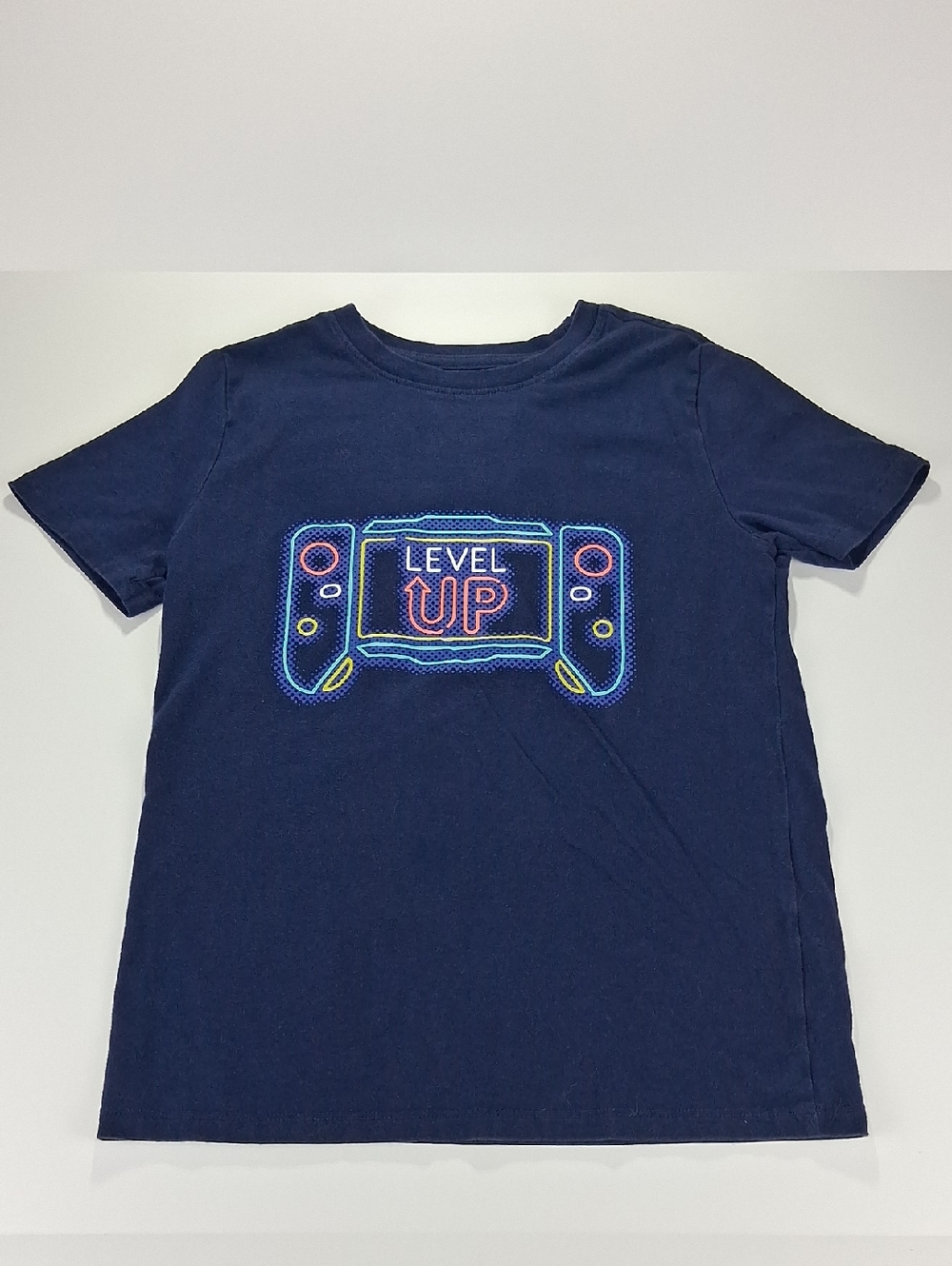 Boys Cat & Jack Graphic Tee Shirt Size Medium (8/10) Navy "Level Up" Gaming